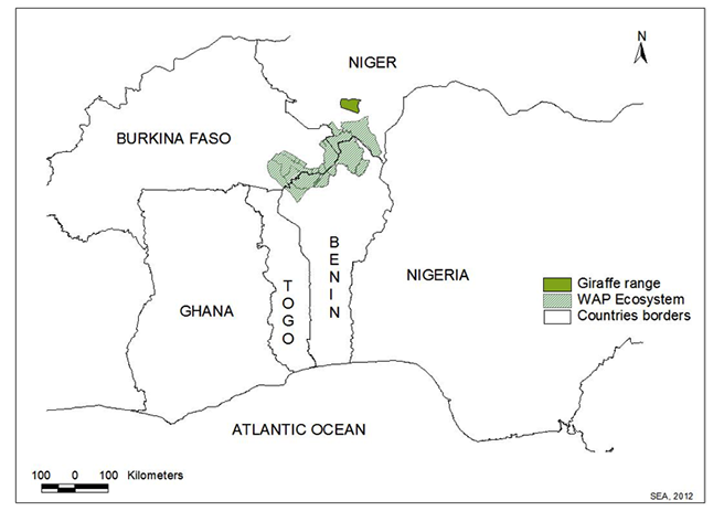 Giraffe range in West Africa