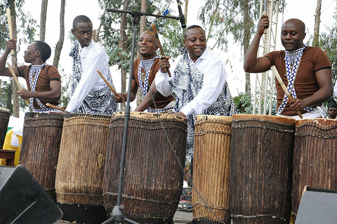 Drummers and musicians perform at the 2013 Kwita Izina Mountaing Gorilla naming ceremony. Photo by: Anna Behm-Masozera
