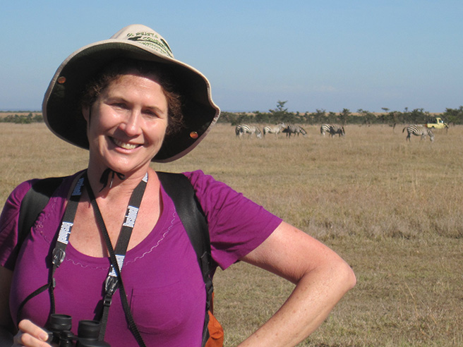 Photo of Leslie Funk on a safari walk in Kenya. Photo by: Leslie Funk