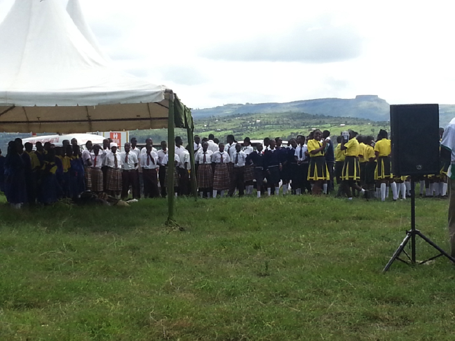 School pupils rehearsing a play to present at the World Migratory Bird Day celebration in Central Rift Lake Elementaita