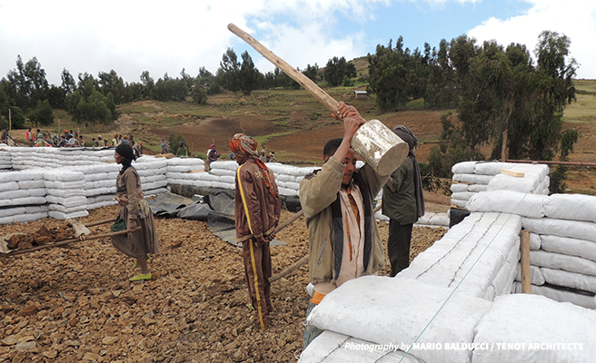 Earth-bag construction makes use of local materials and labor