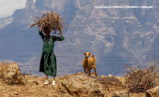 Girl and goat in Simiens