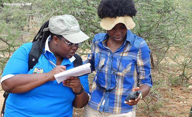 Sylvia Wasige collecting data in the field