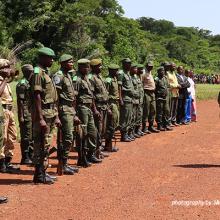 A group of rangers standing at attention at a guard of honor in the Democratic Republic of Congo