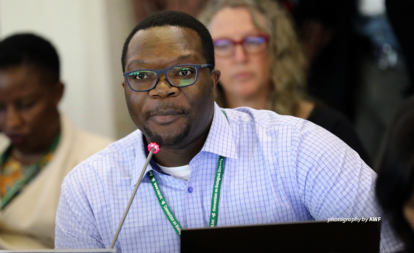 AWF Director of External Affairs Edwin Tambara speaking at international biodiversity conference