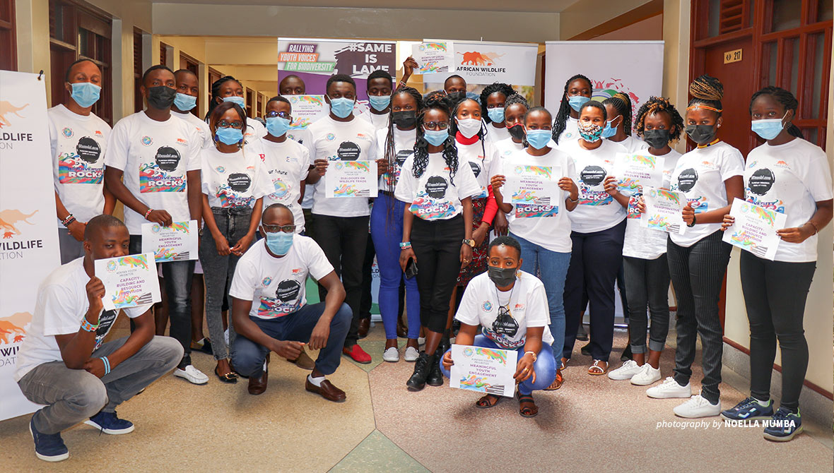 Photo of Global Youth Biodiversity Network Kenya Chapter and AWF during workshop