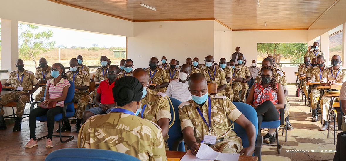 Photo of mock trial with KWS officers and Kenya judicial officers