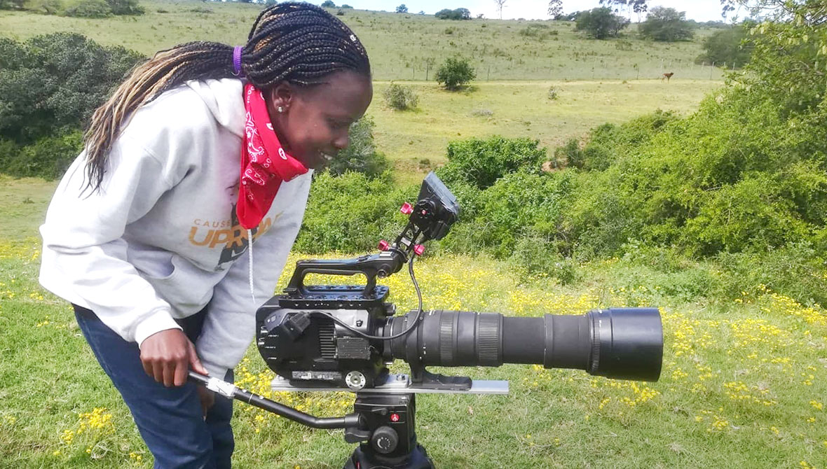 Wildlife filmmaker Fiona Tande shooting in the field