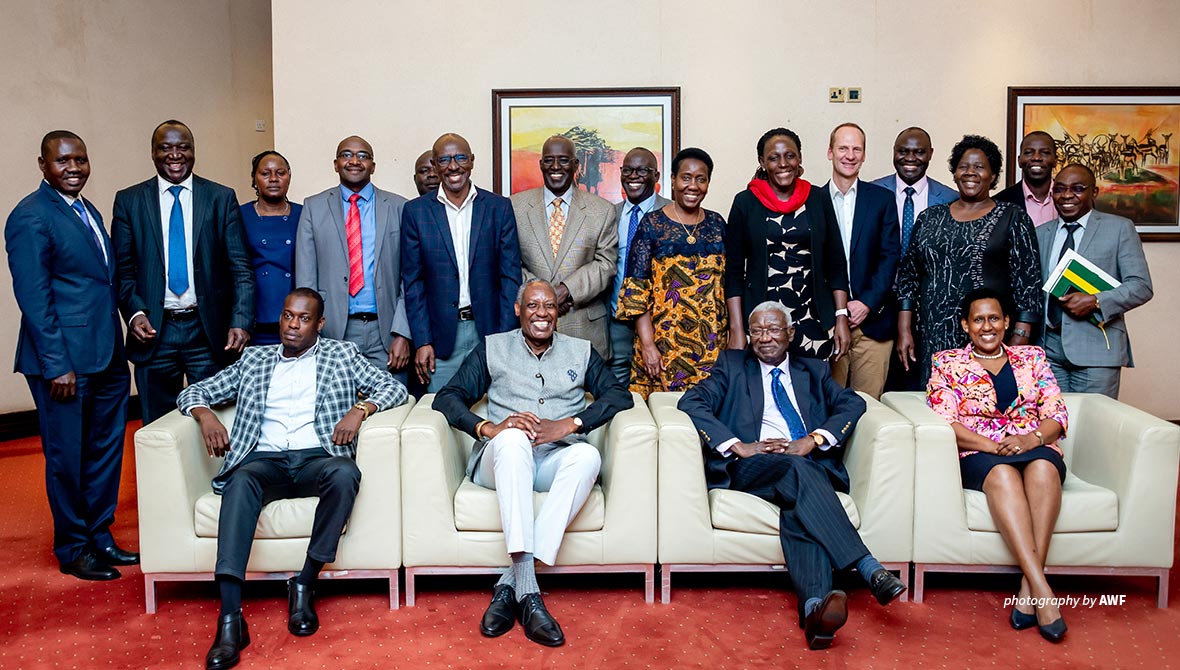 AWF CEO with Uganda Wildlife Authority trustees and government of Uganda officials