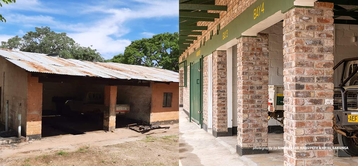 Before and after workshop renovation in Mid Zambezi Valley