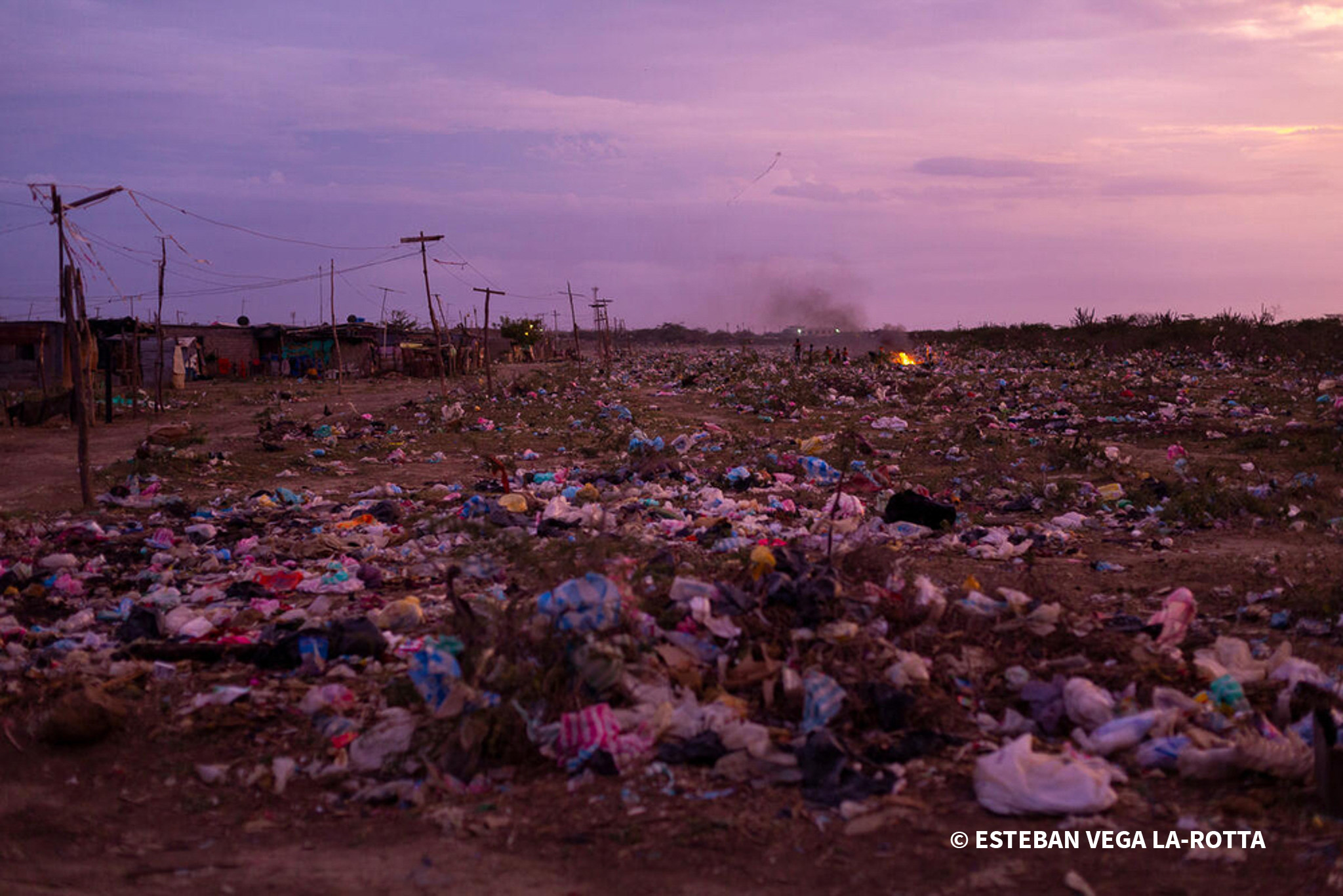 Plastic litters a landscapes.