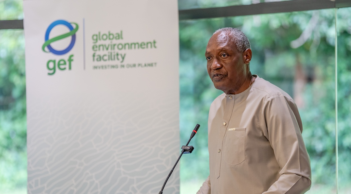 AWF CEO, Kaddu Sebunya giving his opening remarks during the AWF and GEF Rollout Regional Training for GEF Operational Focal Points in April 2025