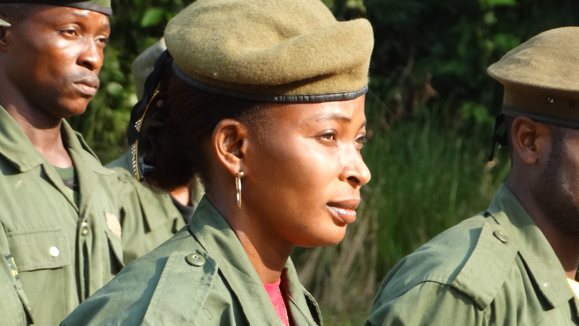 Emancie Ekofo Bafalanga during the park ranger patrol briefing.