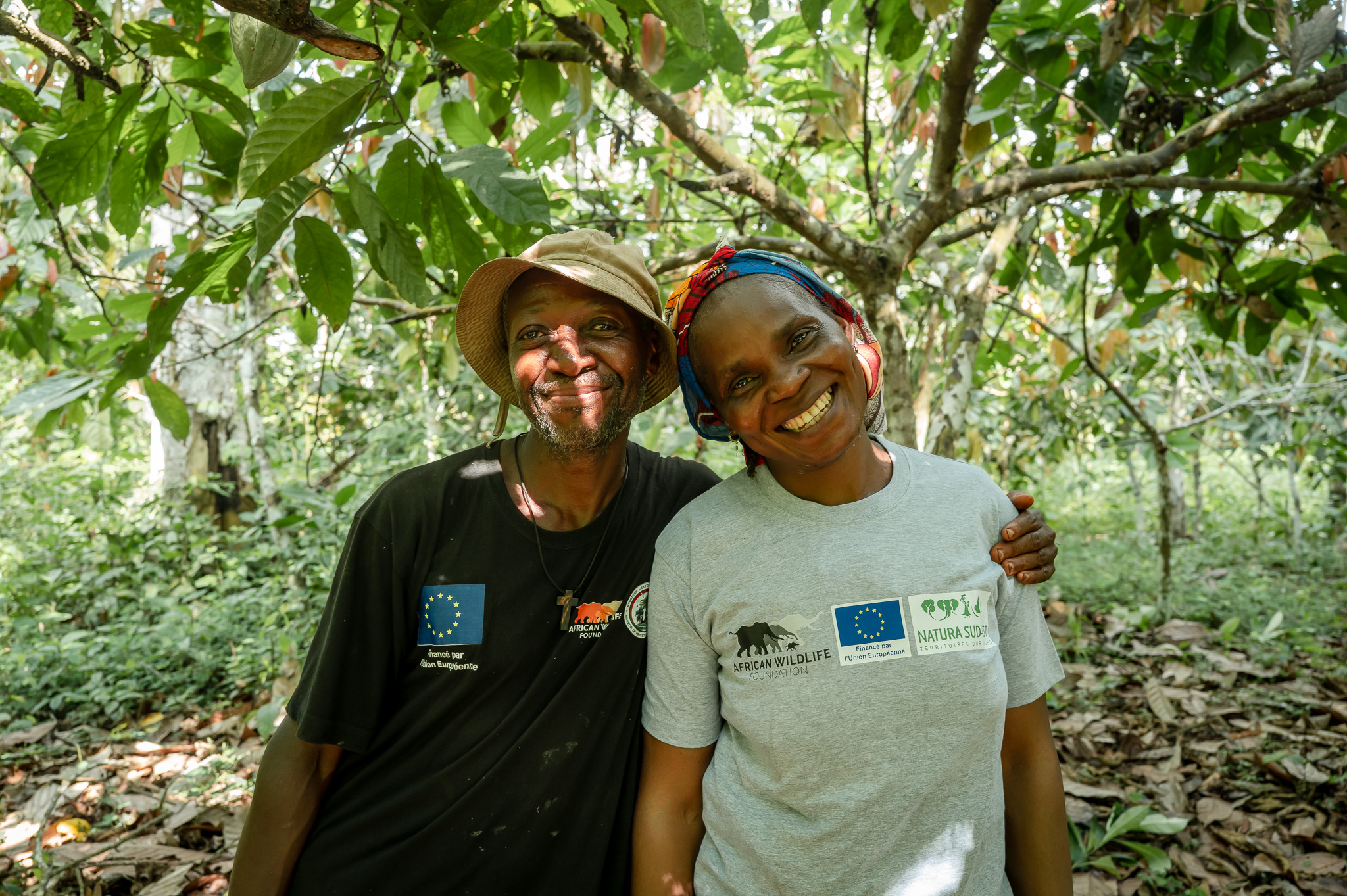 Sere Etienne and his wife Mango'o Clautilde, AWF community partners, in their cocoa farm in Schouam Village - Dja Reserve - Cameroun