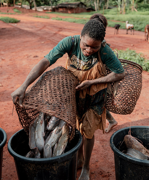 Fish farmer in Dja, Cameroon