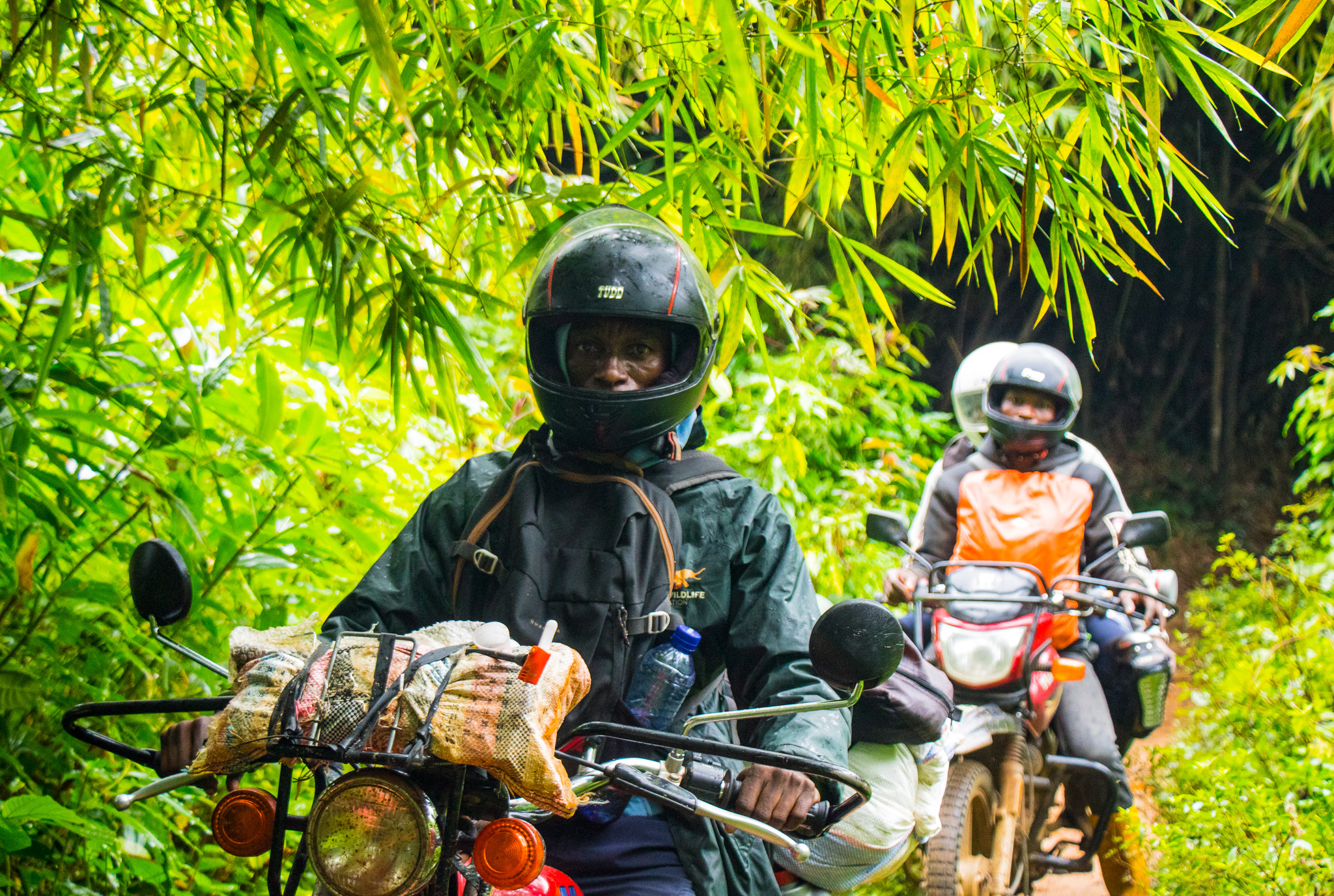 Jeancy Luaka - Motorcycle Rider navigates through the dense Lomako-Yokokala Faunal Reserve