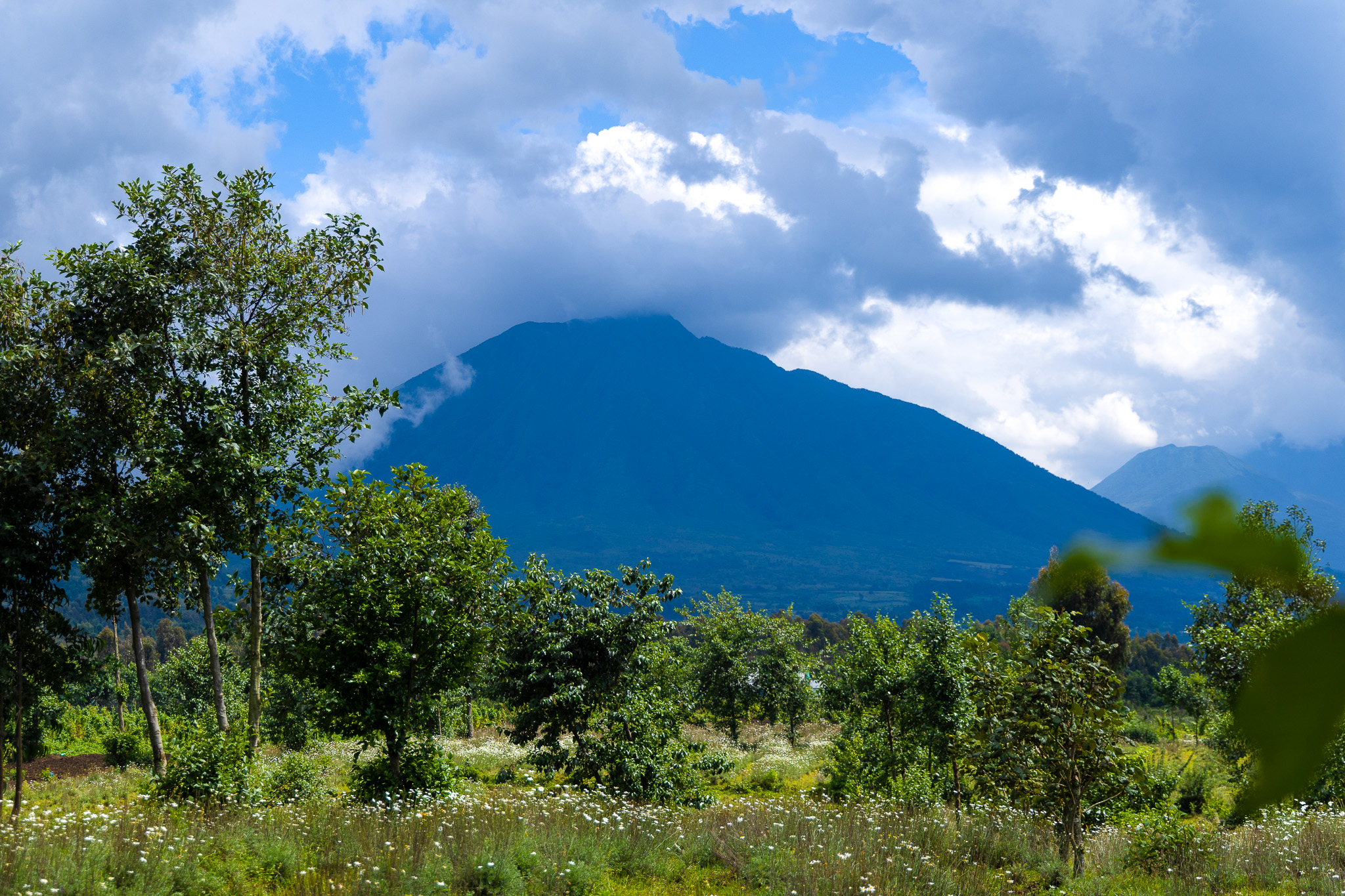 Volcanoes National Park rises above surrounding farmland in northern Rwanda