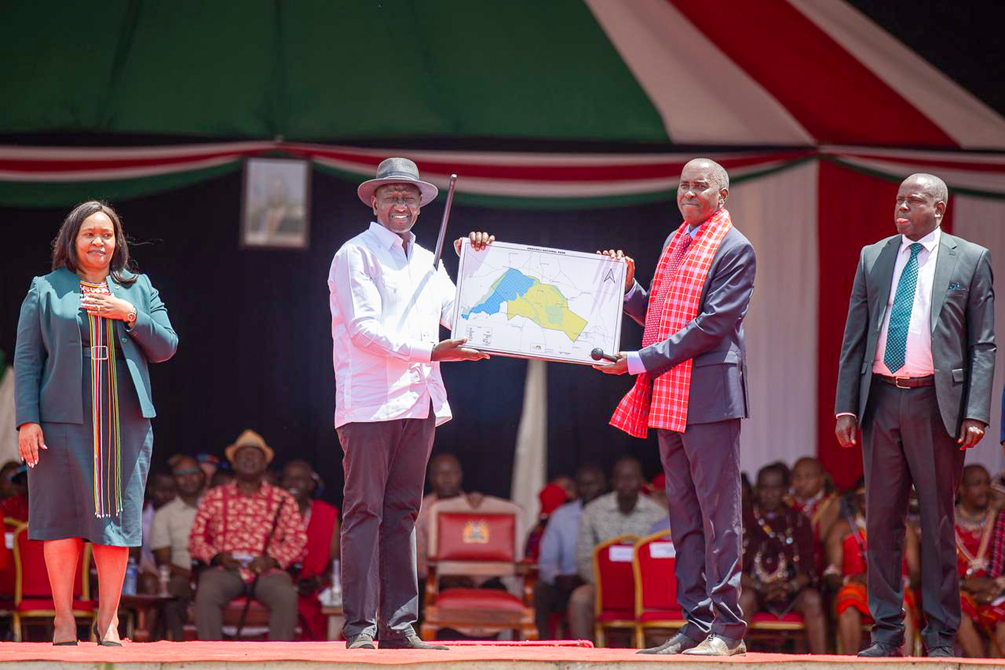 H.E Dr. William Ruto, President of the Republic of Kenya and H.E Joseph Ole Lenku, Governor of Kajiado County during the handing over of the Amboseli National Park. 