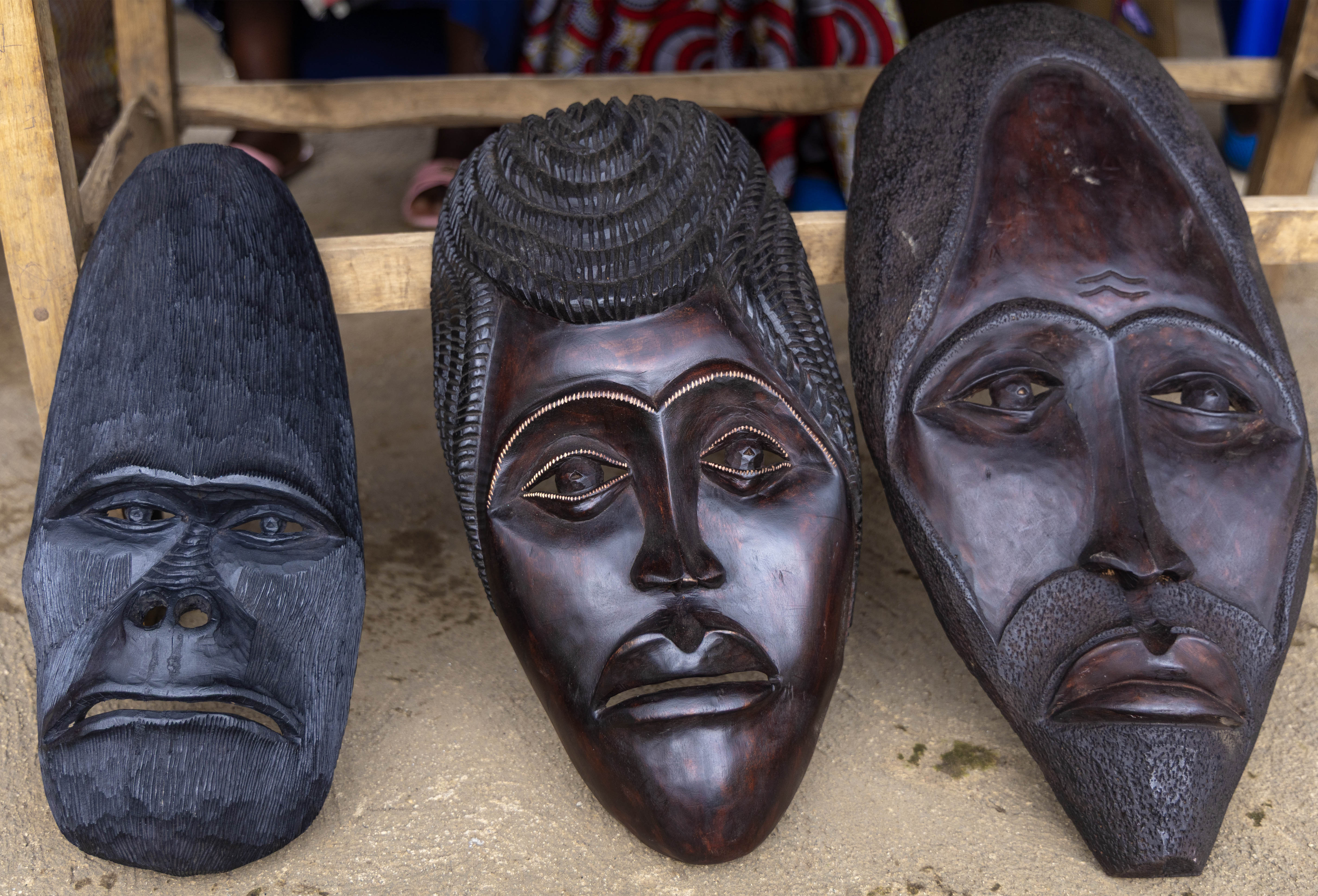 Masks crafted by local artisans.