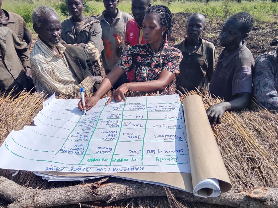 Maraika Amabile supporting community farmers and Scouts in Kakwanga Sub-County to develop block farm action plans.