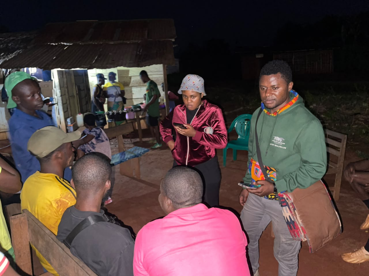 Djai Pascal holds a group discussion with communities in Somalomo, Dja Landscape in Cameroon. © Djai Pascal