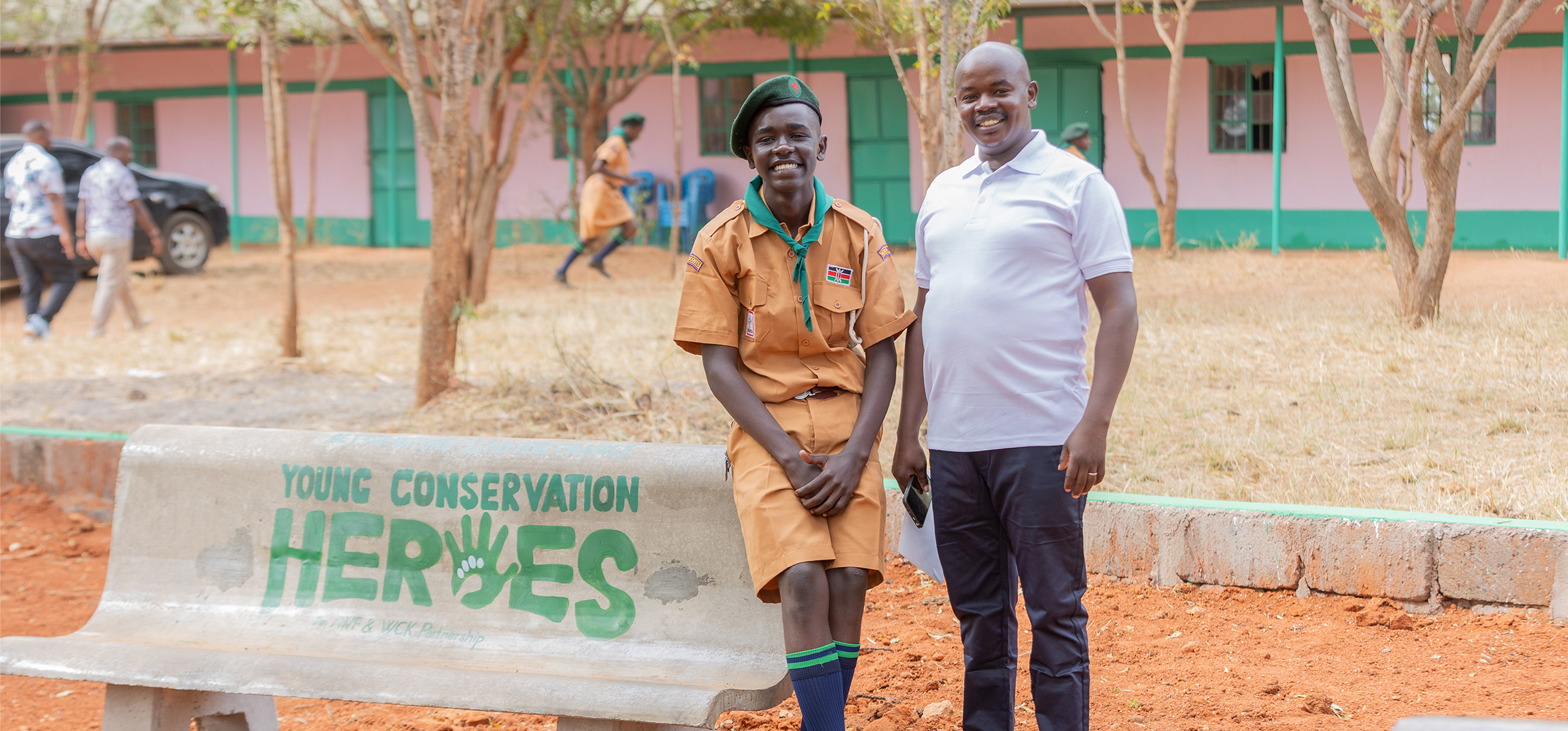 Patrick Kiminza with Samweul Ombongi Onsongo, student and Wildlife Club President at Ngwata Comprehensive School. © AWF