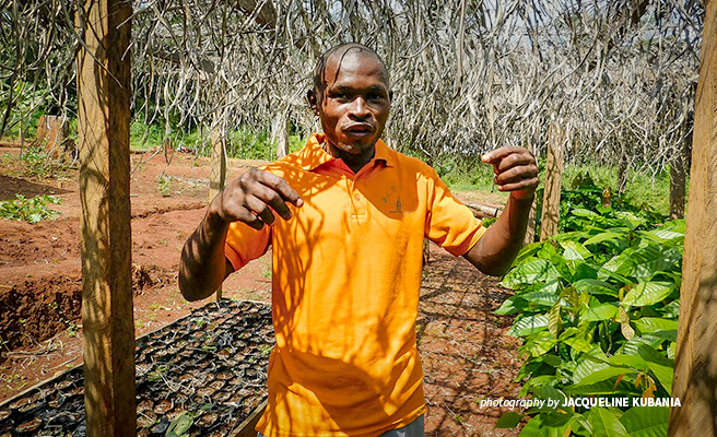 Photo of Boris Nguemo Serges, cocoa farmer in Somalomo near Dja Faunal Reserve