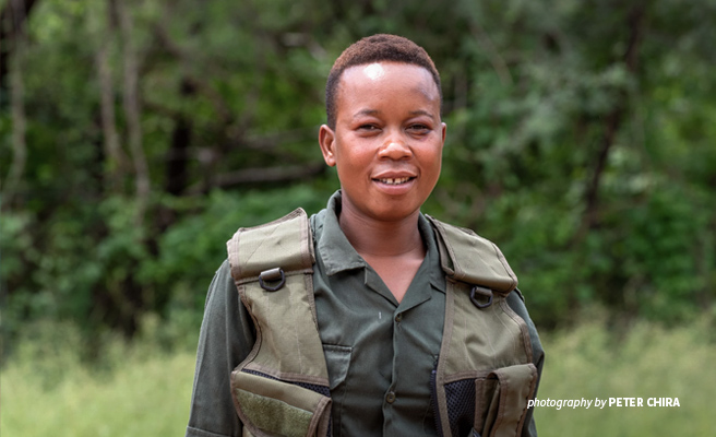 Community wildlife scout from Mbire Edith John