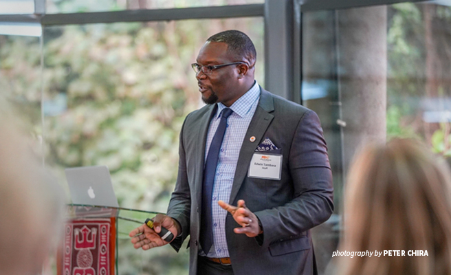 Photo of Edwin Tambara making a presentation at AWF HQ in Nairobi