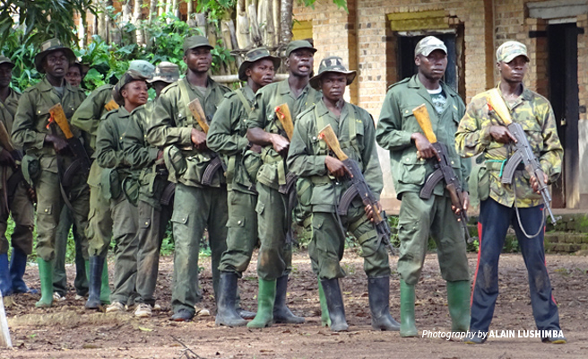 Photo of ICCN rangers in Bili-Uele during anti-poaching training session 