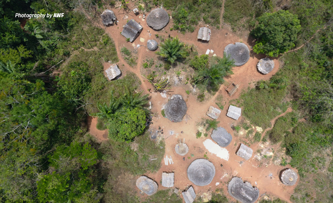 Aerial photo of small village in Bili-Uele Protected Area Complex in DRC Aerial photo of small village in Bili-Uele Protected Area Complex in DRC