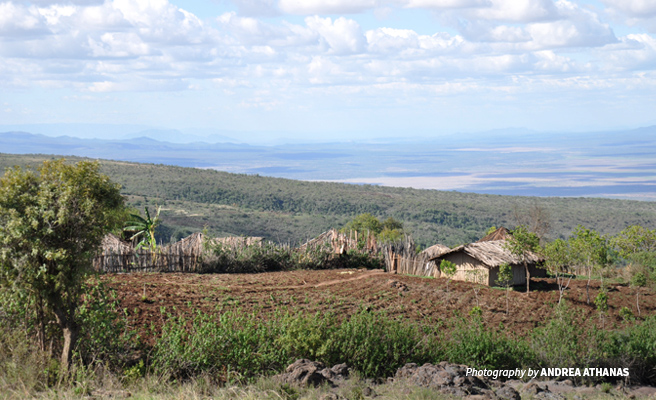 Photo of rural settlement structures in forested areas near Lake Natron in Tanzania