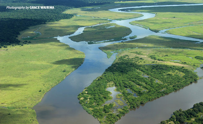Aerial photo of Kilombero Valley Wetlands in Tanzania