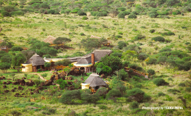 Aerial view of Satao Elerai Lodge in conservancy neighboring Amboseli Natiional Park in Kenya Aerial view of Satao Elerai Lodge in conservancy neighboring Amboseli Natiional Park in Kenya