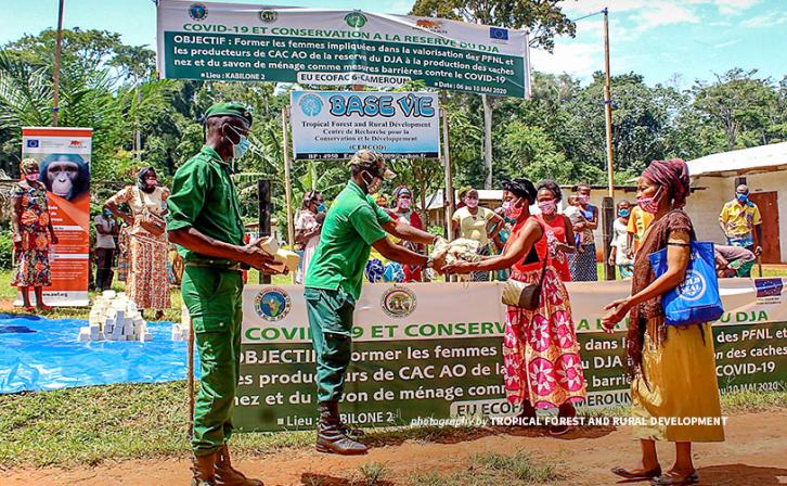 Face mask and soap distribution in Dja