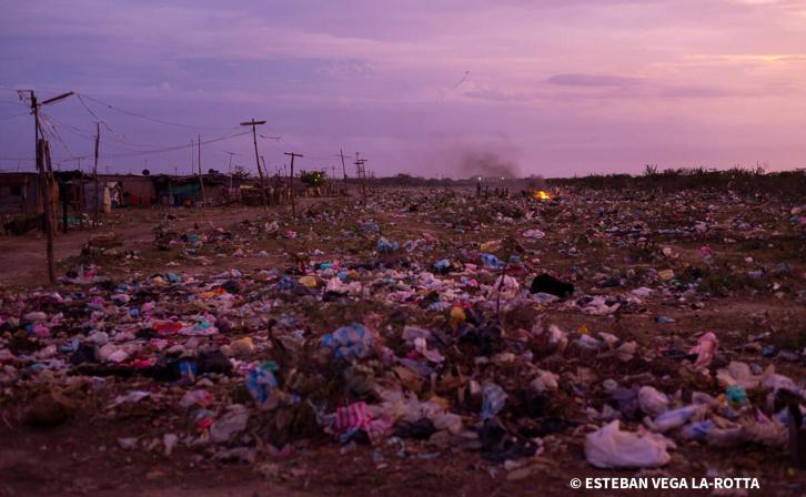 Plastic litters a landscapes.