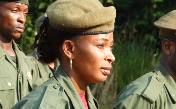 Emancie Ekofo Bafalanga during the park ranger patrol briefing