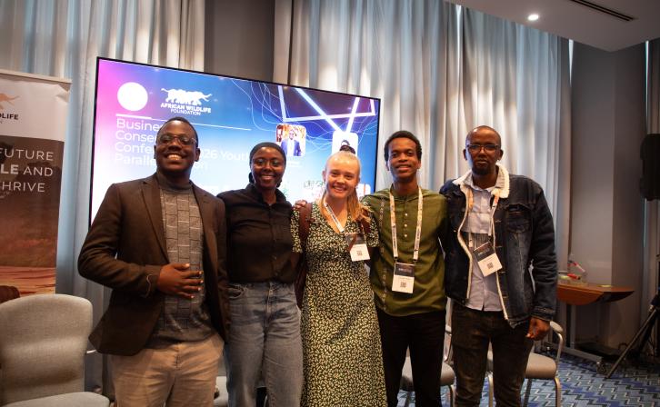 Stanely Kadeghe alongside fellow youth panelists at the Business of Conservation Conference.