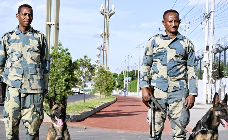 A counter wildlife trafficking canine team in Ethiopia.