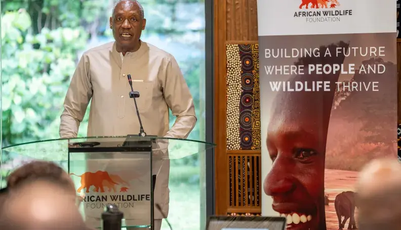 AWF CEO,Kaddu Sebunya shares his remarks during the GEF OFP Roundtable workshop at the AWF Headquarters in Nairobi, Kenya