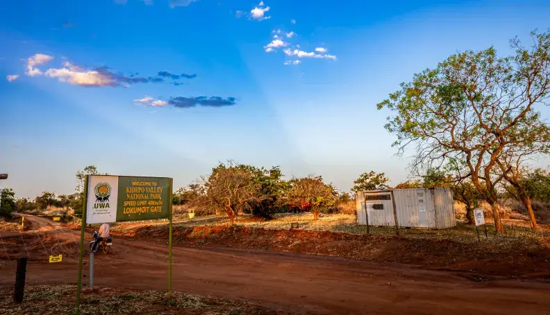 Lokumoit Gate marks the entrance to Kidepo Valley National Park, one of Uganda’s most remarkable wildlife landscapes.