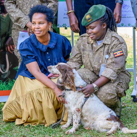  Rose Ssebatindira, AWF Uganda Country Director, at the Entebbe Canine Unit during the Canines for Conservation program transition ceremony.