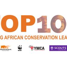 Top 100 Young African Conservation Leaders header with AWF, WWF, YMCA and Scouts logos