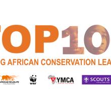 Top 100 Young African Conservation Leaders header with AWF, WWF, YMCA and Scouts logos