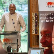 AWF CEO,Kaddu Sebunya shares his remarks during the GEF OFP Roundtable workshop at the AWF Headquarters in Nairobi, Kenya