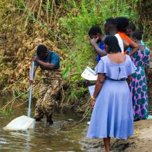 Members of the Ruipa Water Users Association conduct river health bioassessment, using aquatic organisms to understand the condition of the Londo River and guide restoration where it matters most.