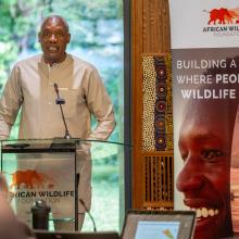AWF CEO Kaddu Sebunya shares his remarks during the GEF OFP Roundtable workshop at the AWF Headquarters in Nairobi, Kenya.