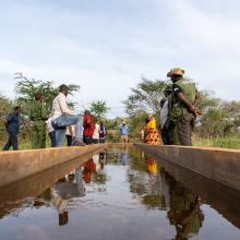Water provided by a borehole pump in Tsavo landscape, kenya.