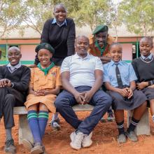 Teacher and Wildlife Club Patron Patrick Kiminza with some of his students at Ngwata Comprehensive School in Makueni County, Kenya. © AWF