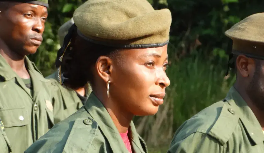 Emancie Ekofo Bafalanga during the park ranger patrol briefing.